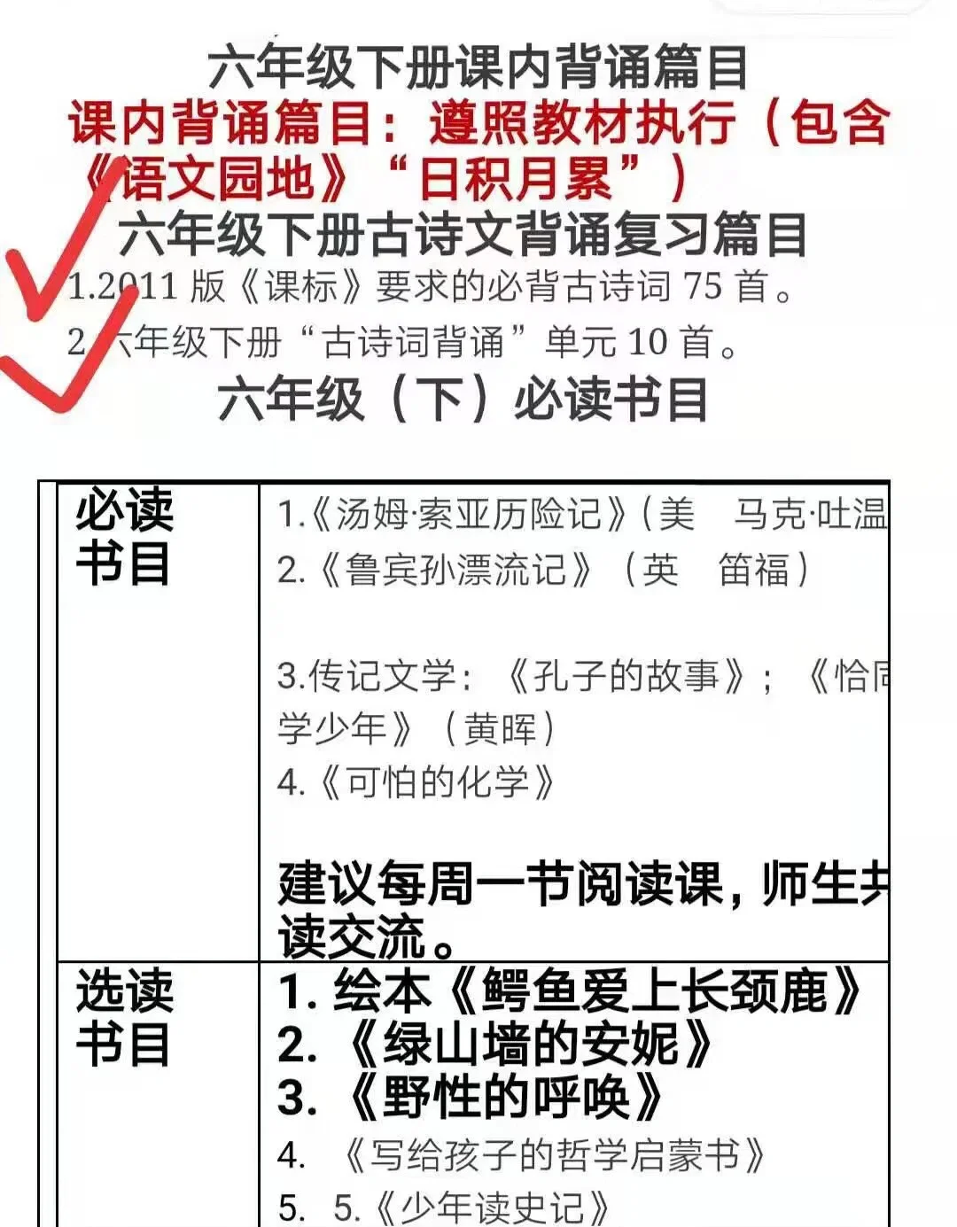 统编版1——6年级必读书目