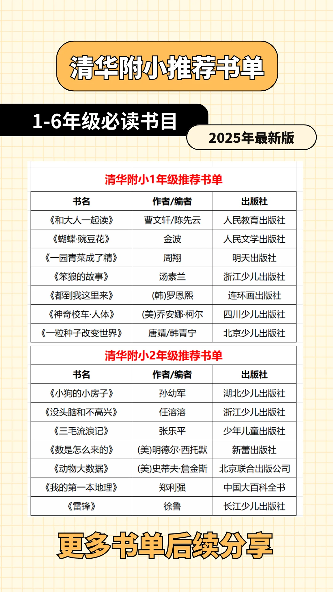 清华附小1-6年级全阶段书单（2025新版）