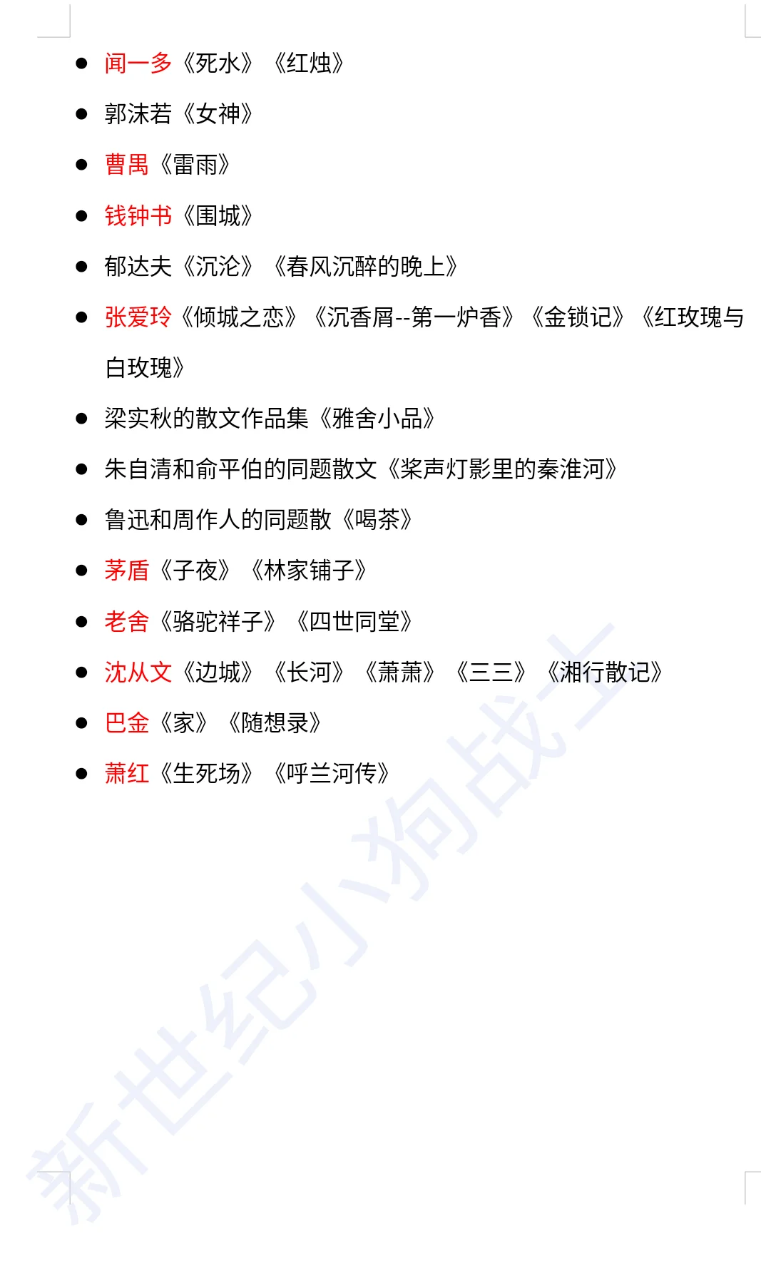 现当代文学考研重点阅读篇目