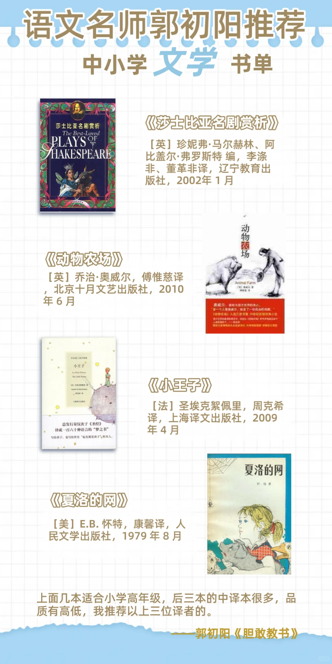 📚语文名师分享的中小学文学书单来啦！