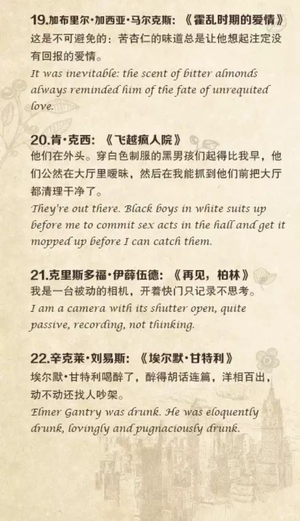 30部文学名著经典开篇的中英文对照