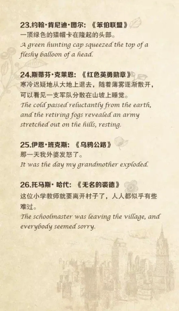 30部文学名著经典开篇的中英文对照