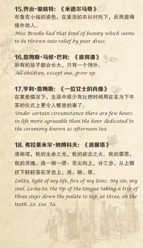 30部文学名著经典开篇的中英文对照