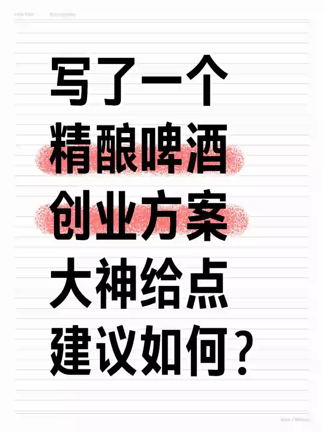 写了一个精酿啤酒创业方案，给点建议