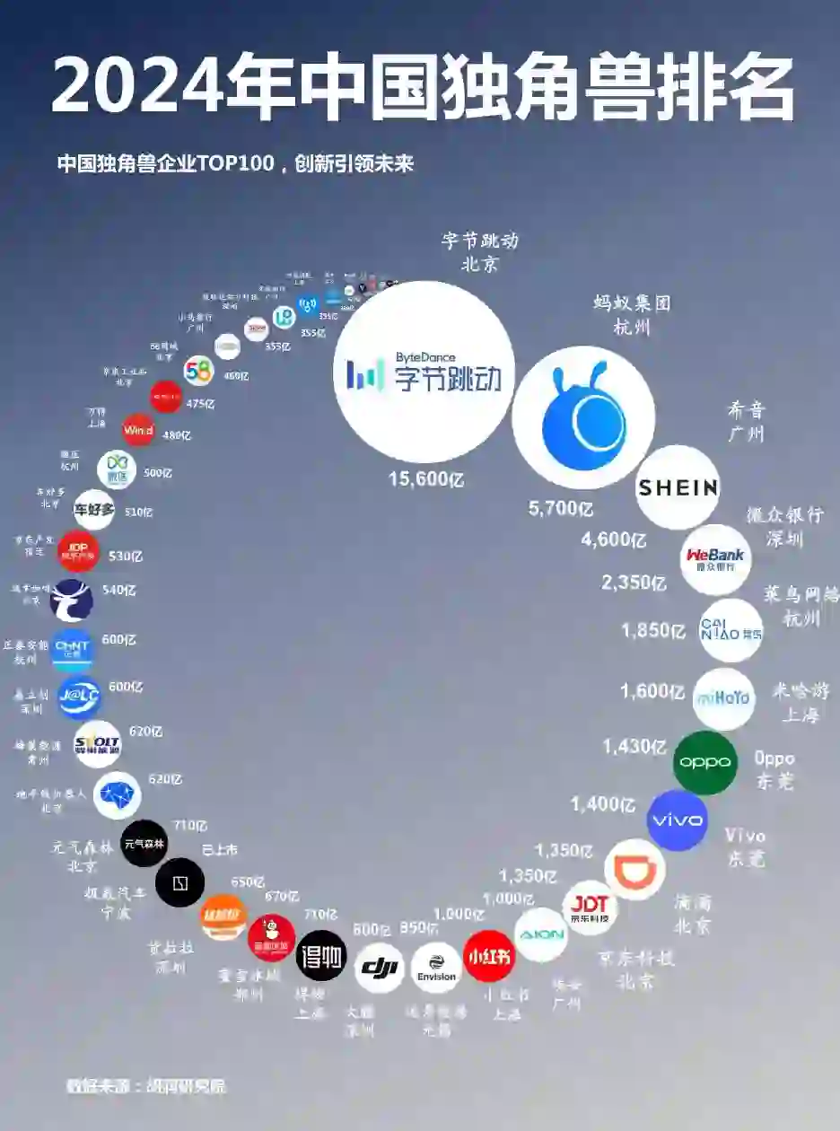 2024中國(guó)獨(dú)角獸企業(yè)TOP100