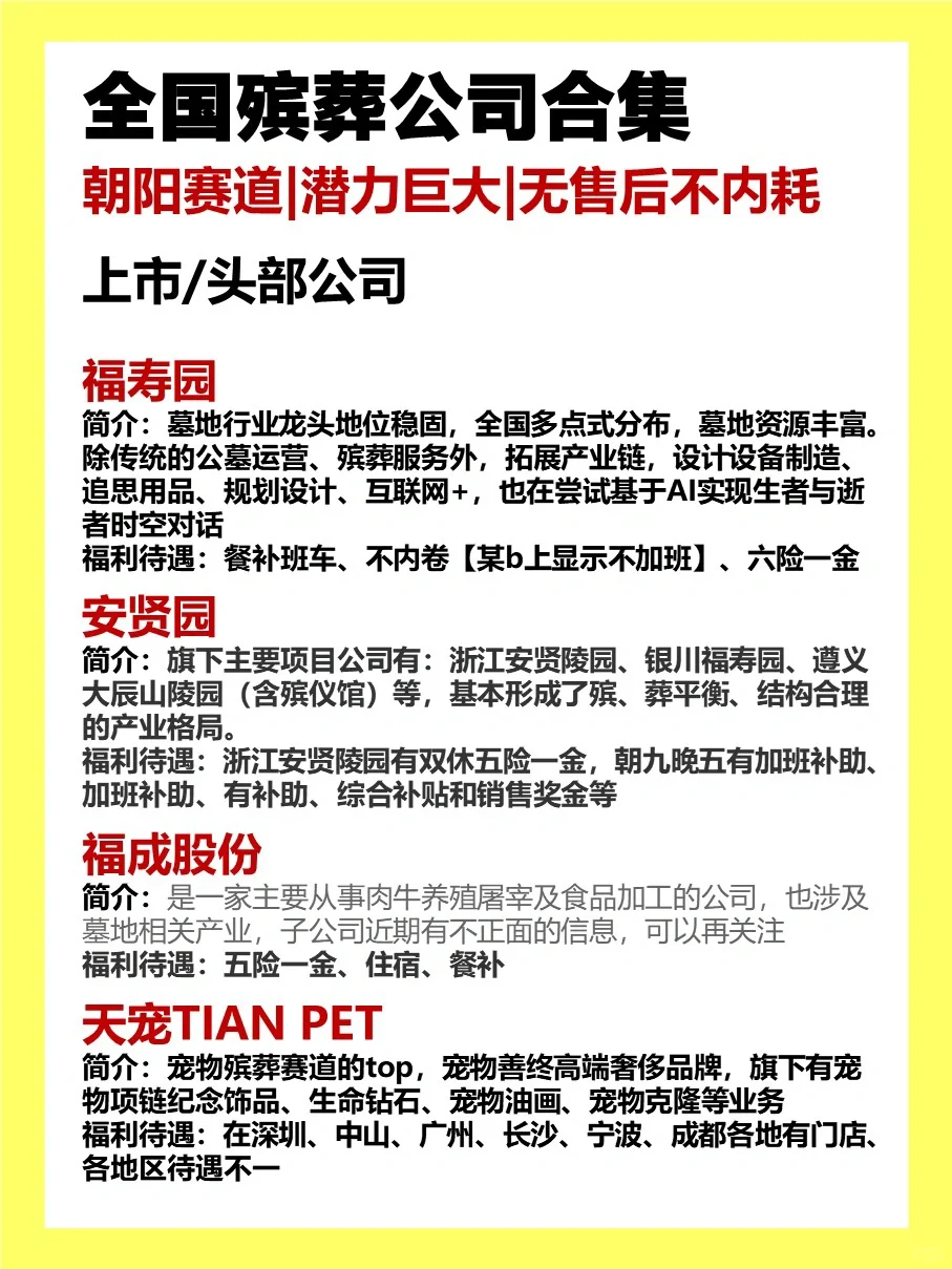 殡葬行业公司合集?不内耗、朝阳行业‼️