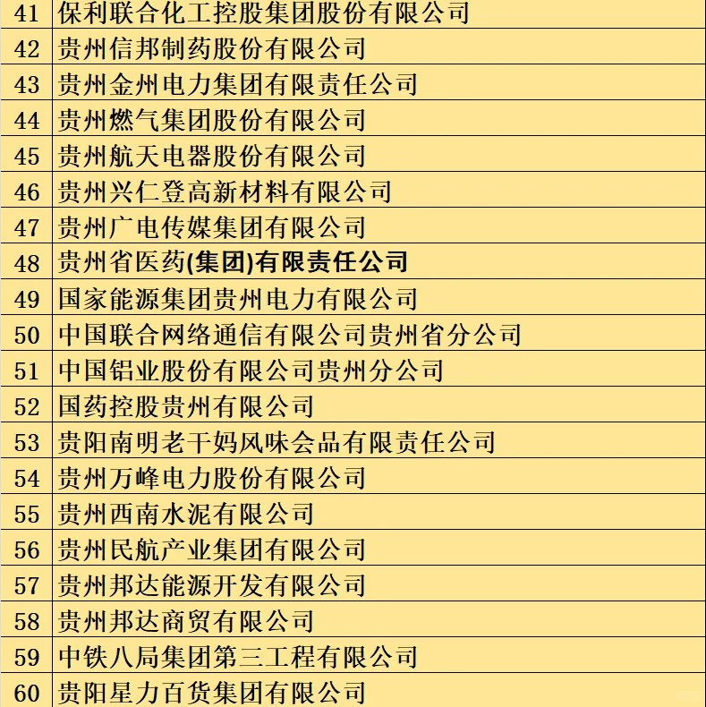 贵州100强企业