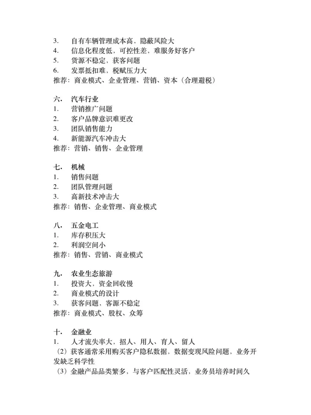 各个行业的痛点与分析