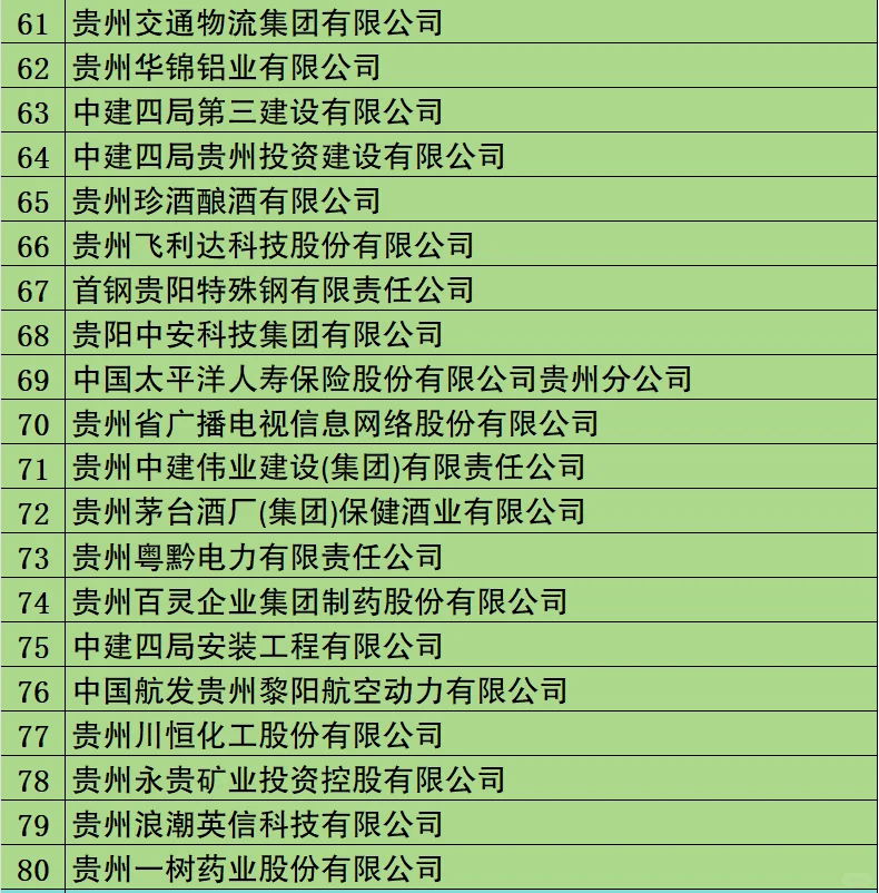贵州100强企业