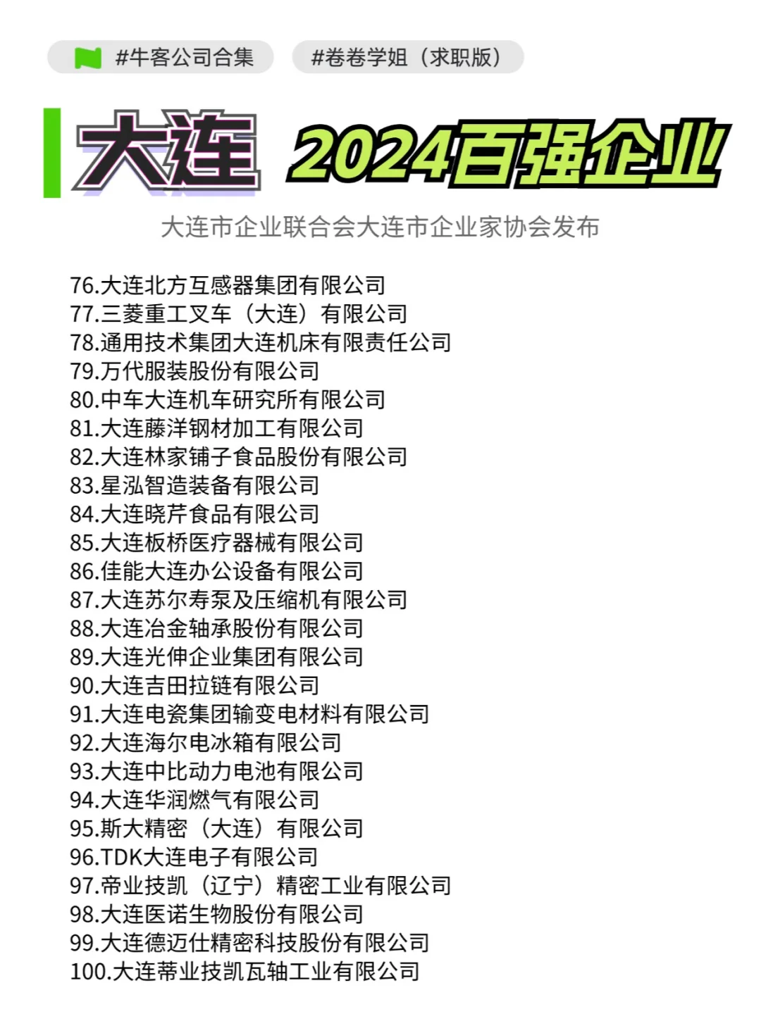 大連24年百強(qiáng)企業(yè)名單地回，找工作按這個(gè)投扁远！