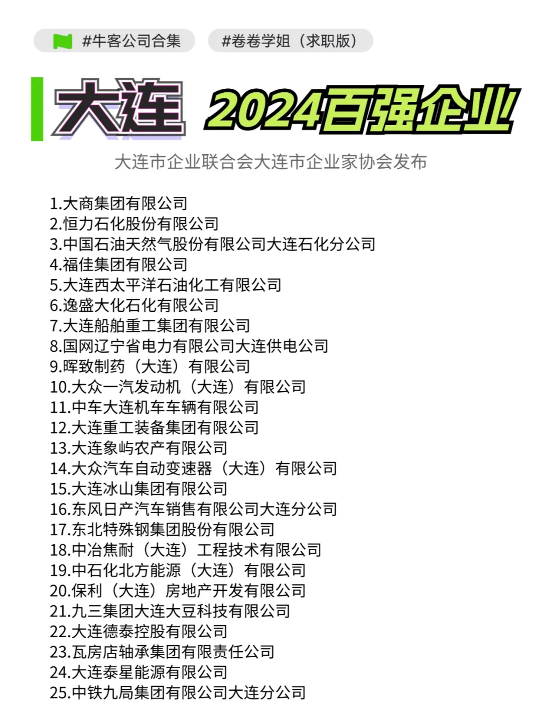 大連24年百強(qiáng)企業(yè)名單，找工作按這個(gè)投刻像！