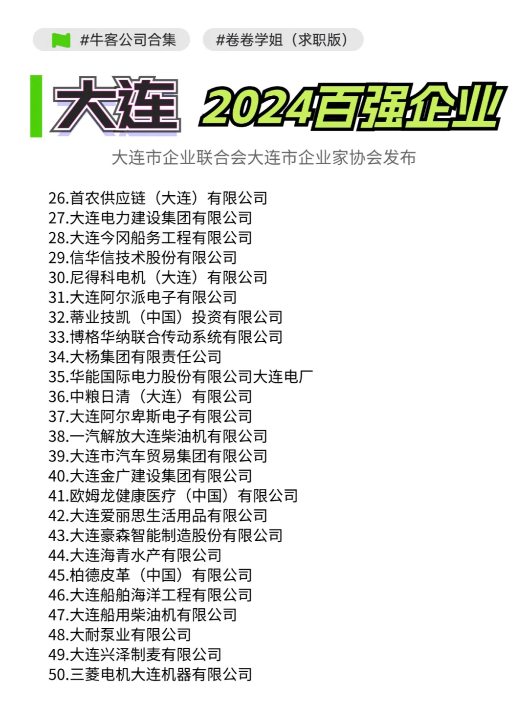 大連24年百強(qiáng)企業(yè)名單畅买，找工作按這個(gè)投！