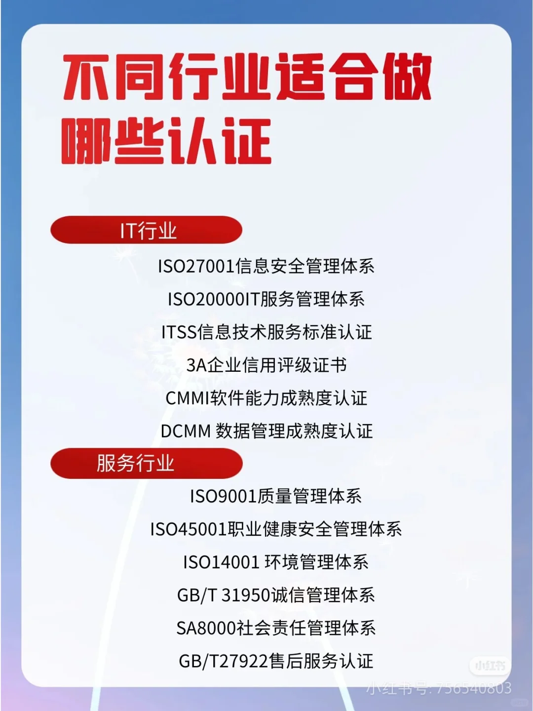 你公司行業(yè)適合做哪個體系的認(rèn)證?快來看看