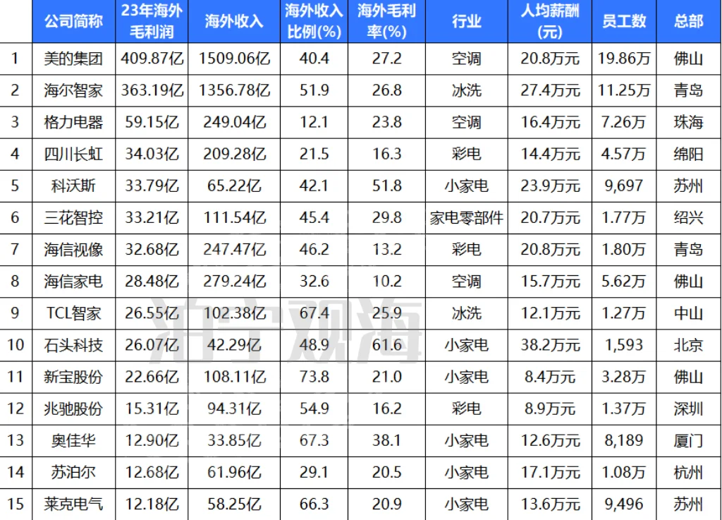 出海最赚钱的30家公司（家电榜）