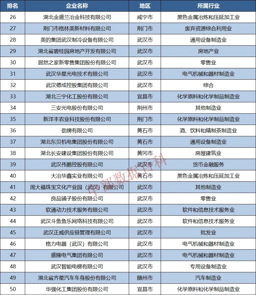 2022年湖北省民營企業(yè)100強(qiáng)榜單公布馋贤！