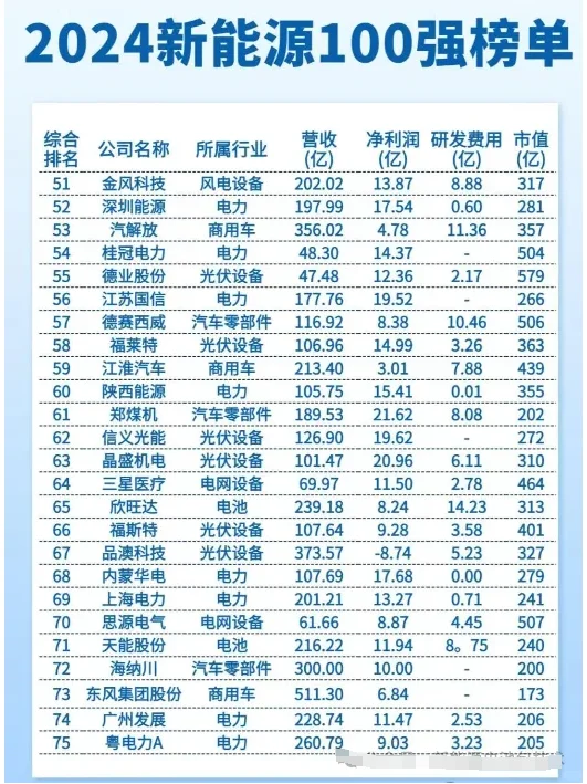 2024年中國(guó)新能源100強(qiáng)榜單