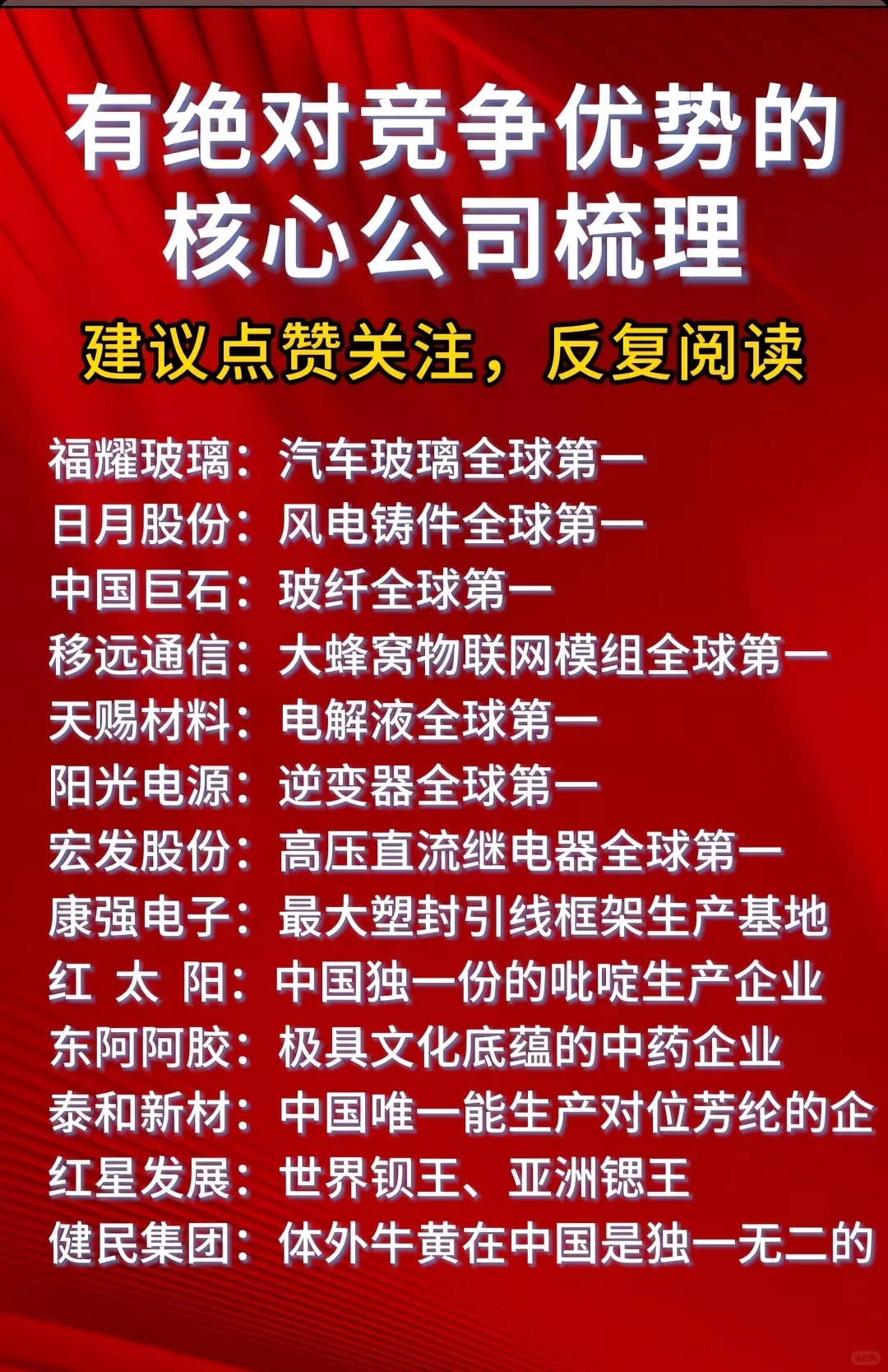 有絕對競爭力的行業(yè)龍頭梳理