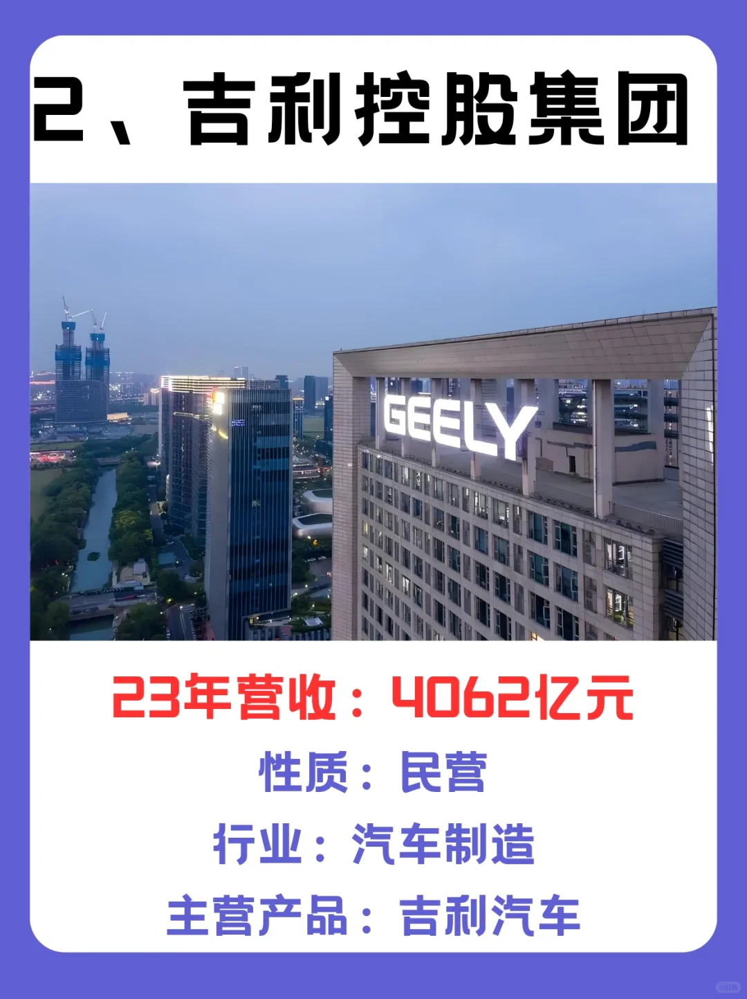 杭州市制造業(yè)企業(yè)Top10