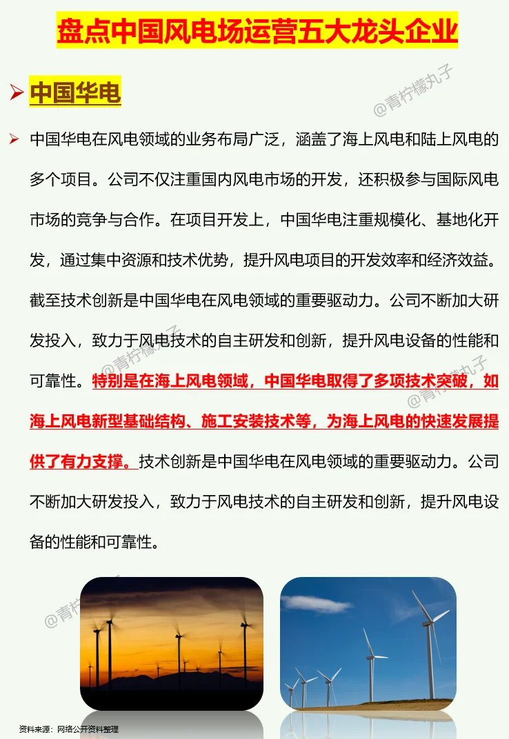 盘点中国风电场运营五大龙头企业