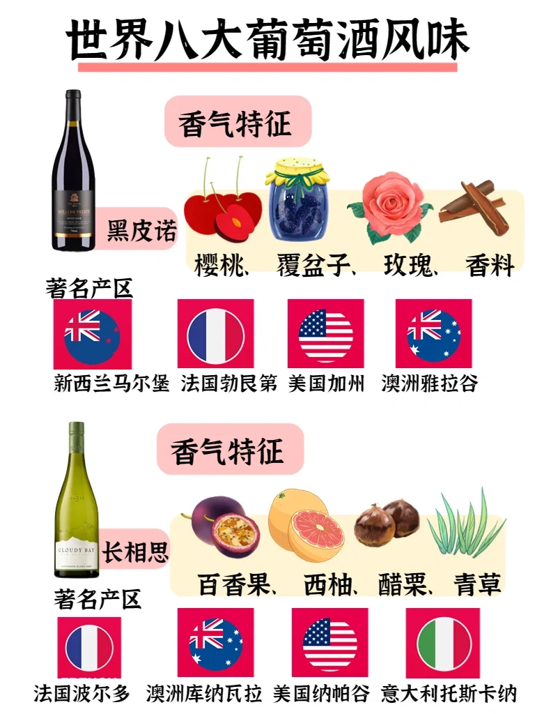 建议收藏?一张图看懂世界8大葡萄酒风味