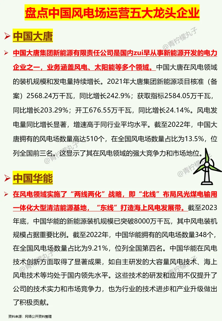 盘点中国风电场运营五大龙头企业