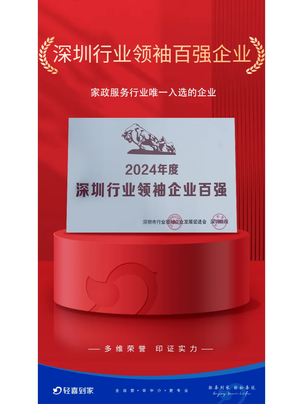 轻喜到家获深圳百强企业称号?