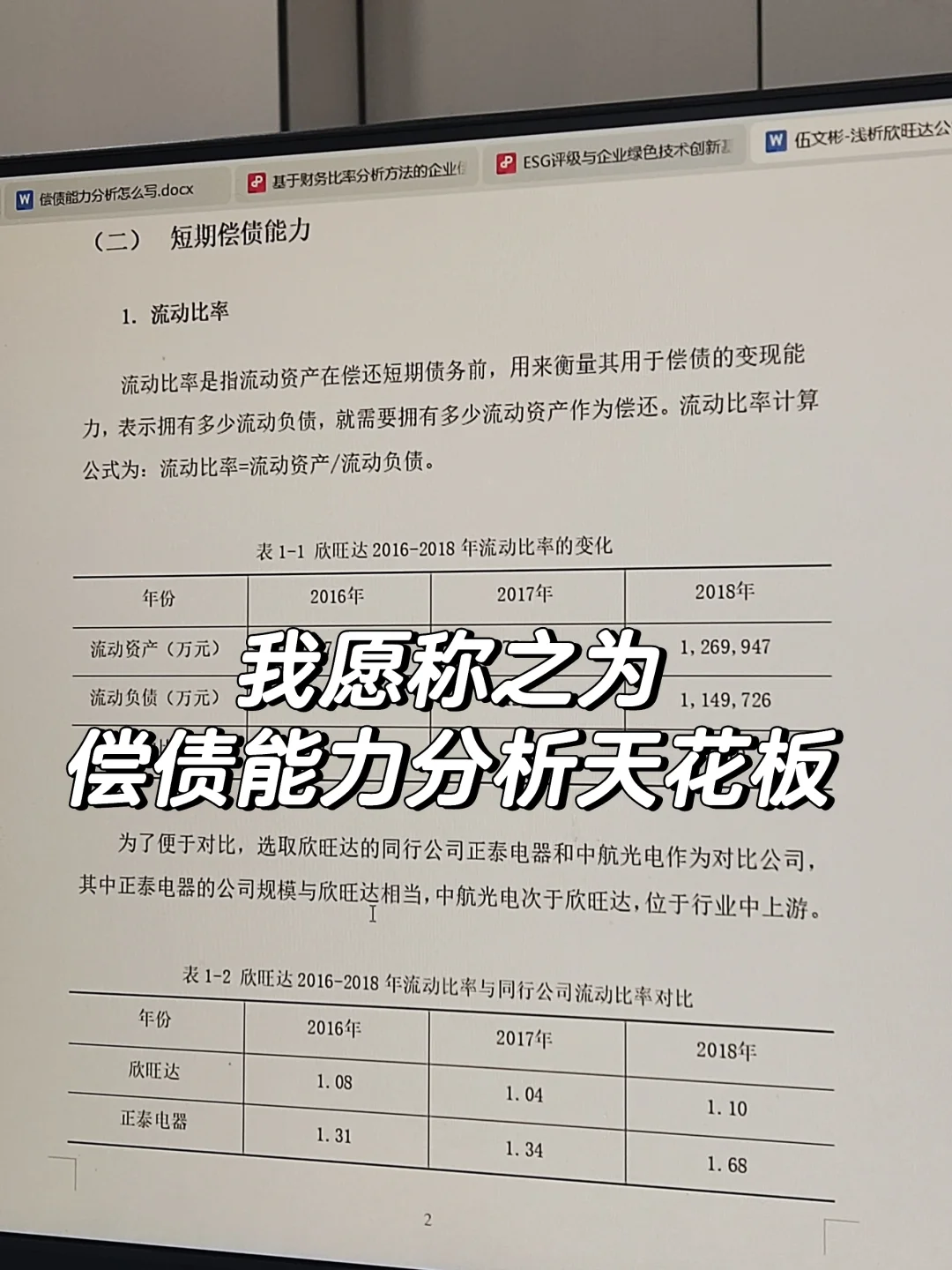 导给的偿债能力分析范文--以欣旺达公司为例