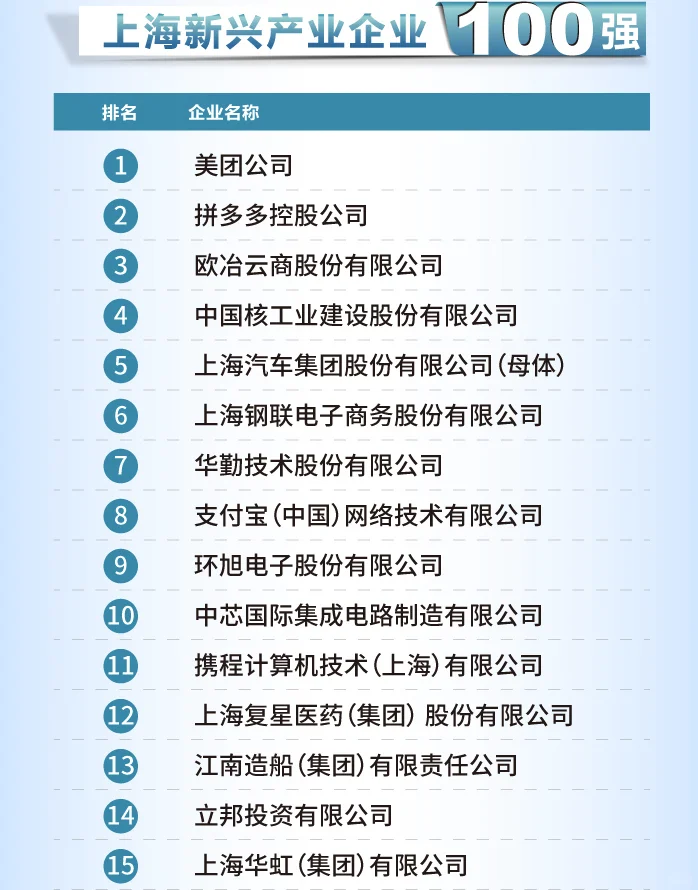 2024上海新兴产业企业百强榜单