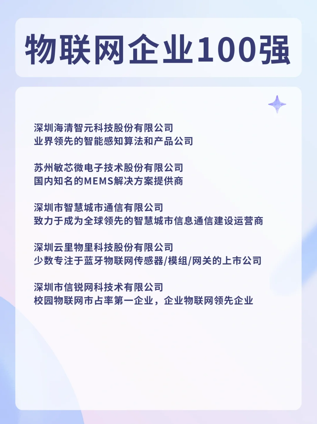 物联网企业100强,好赛道,有机会快速成长