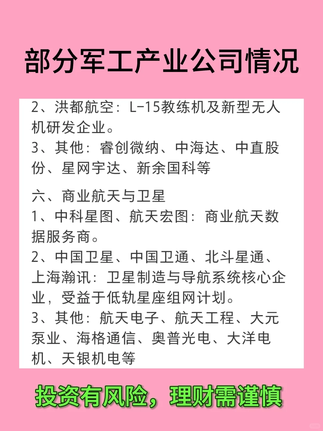 部分军工产业公司情况