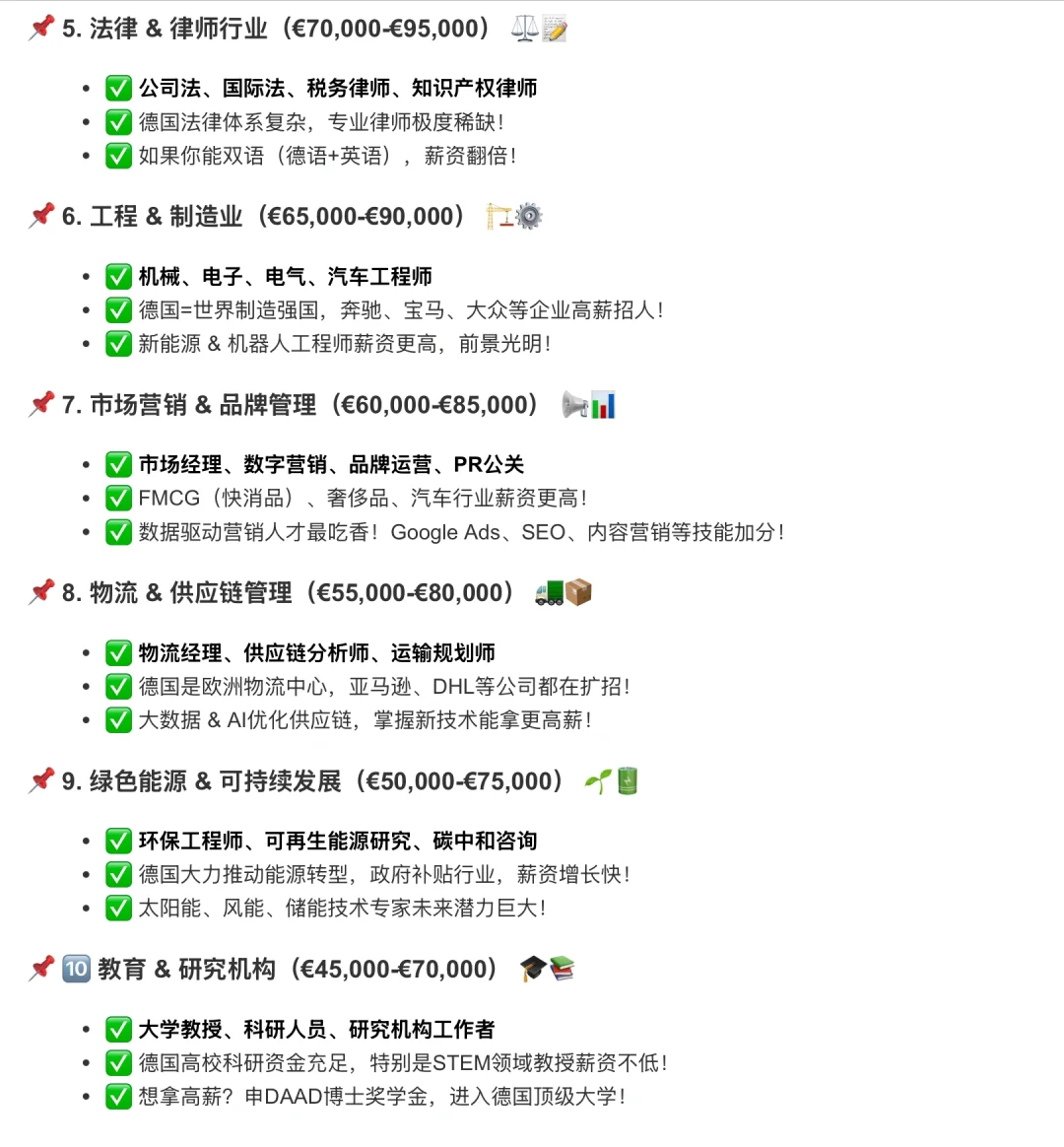 德国??哪个行业薪资最高？收入TOP10！