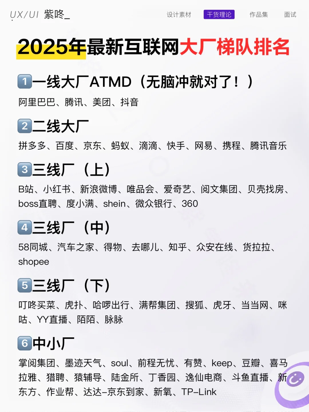 2025年最新互联网大厂梯队排名