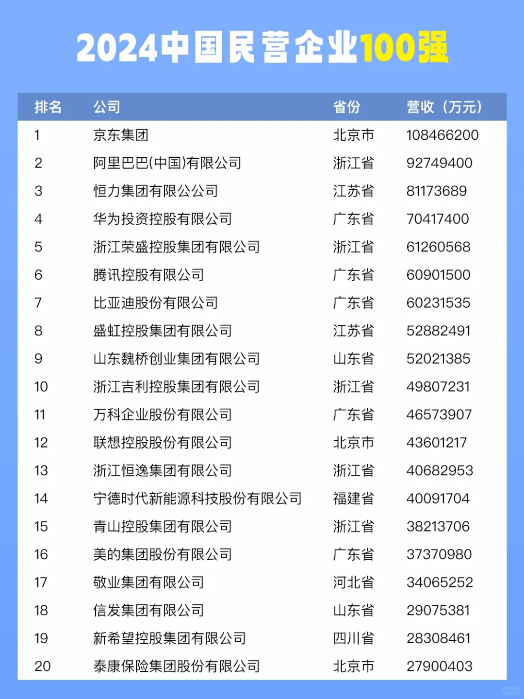 2024中国民营企业100强