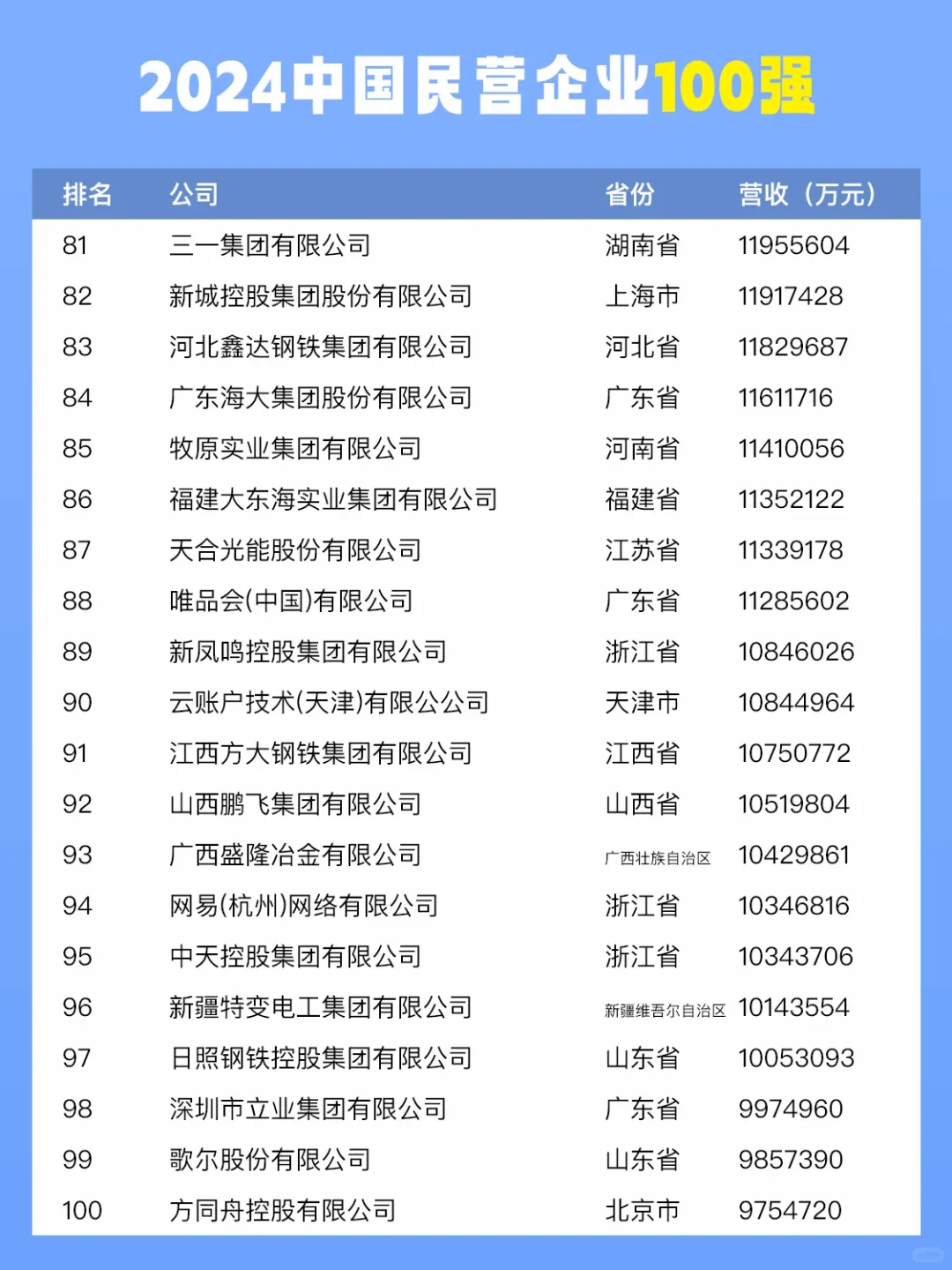 2024中国民营企业100强