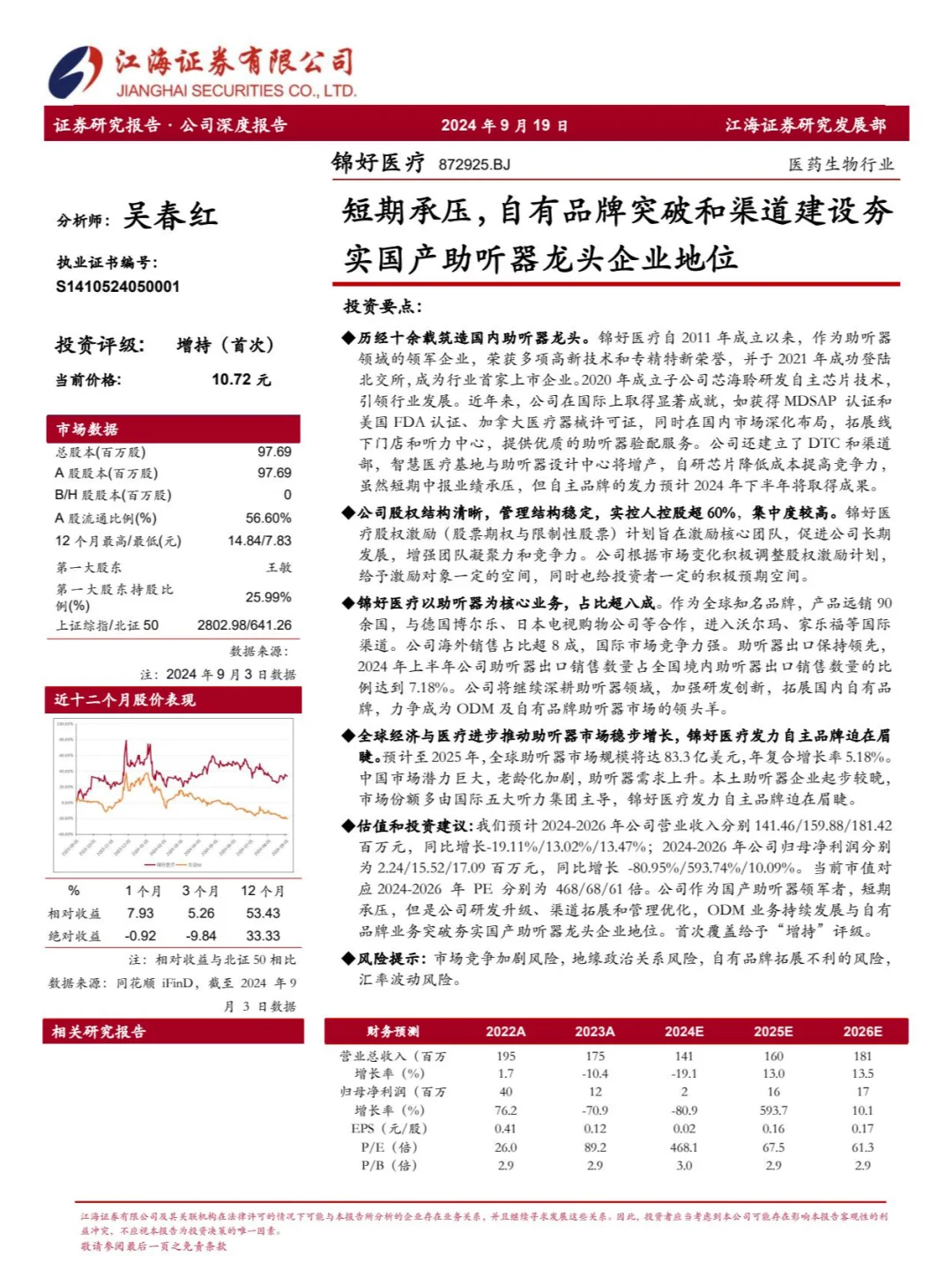 国产助听器企业锦好医疗品牌突破和渠道建设