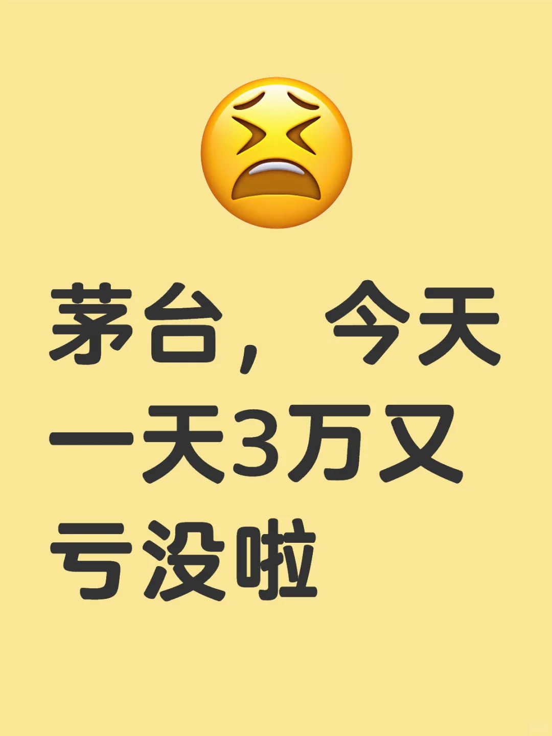 茅台，今天一天3万又亏没啦