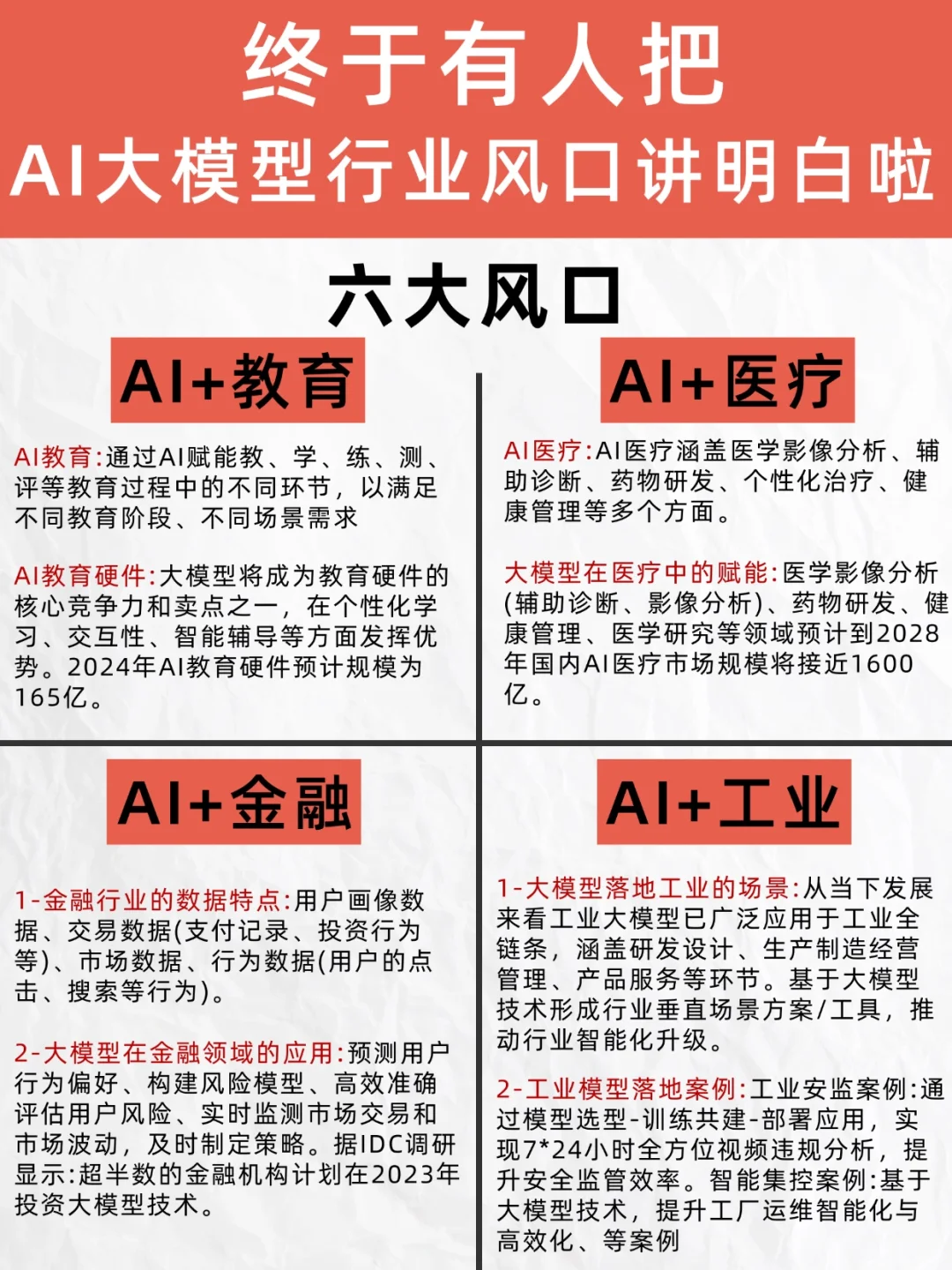一篇吃透：AI大模型的6大风口行业