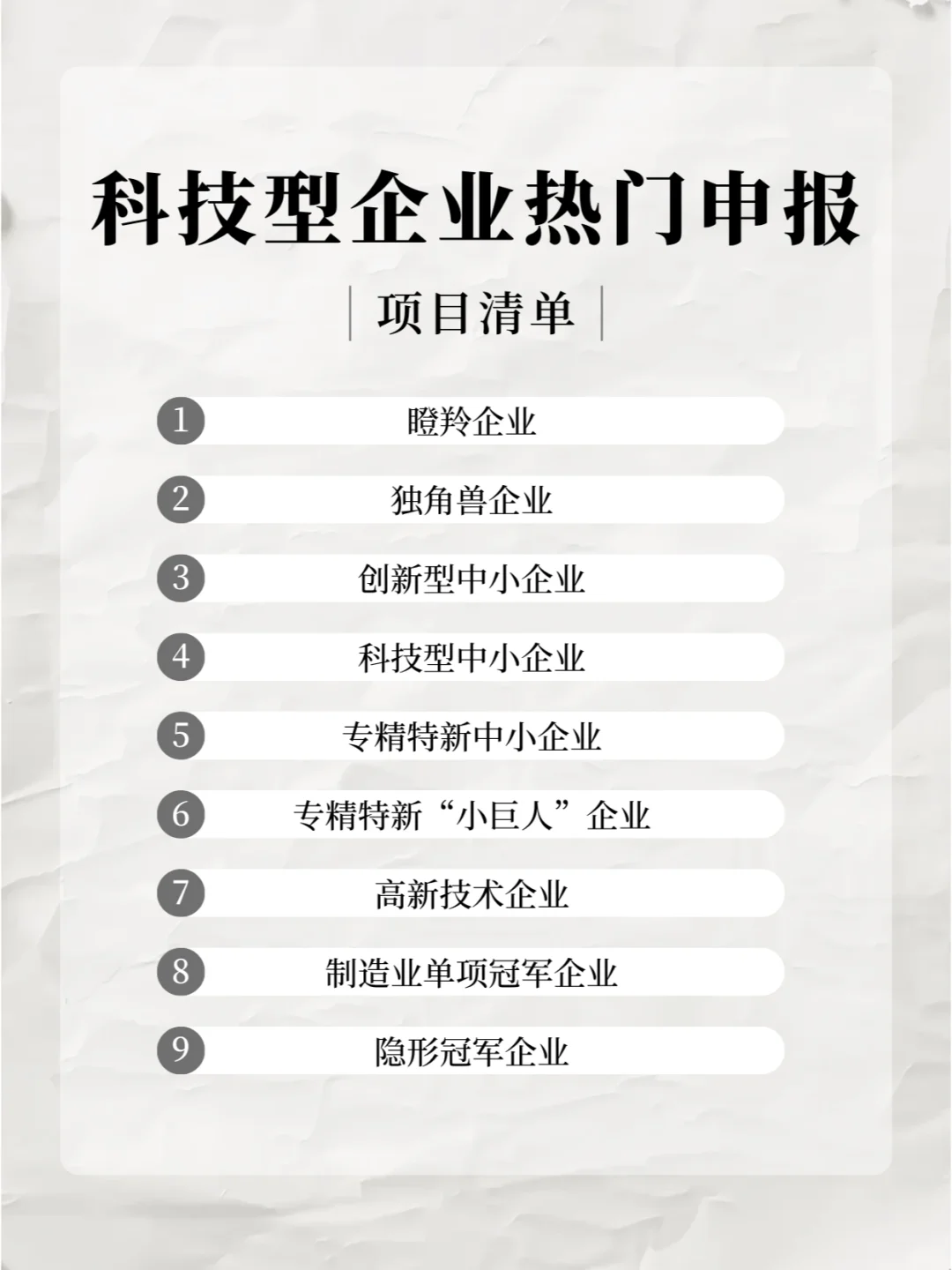科技型企业热门申报项目清单