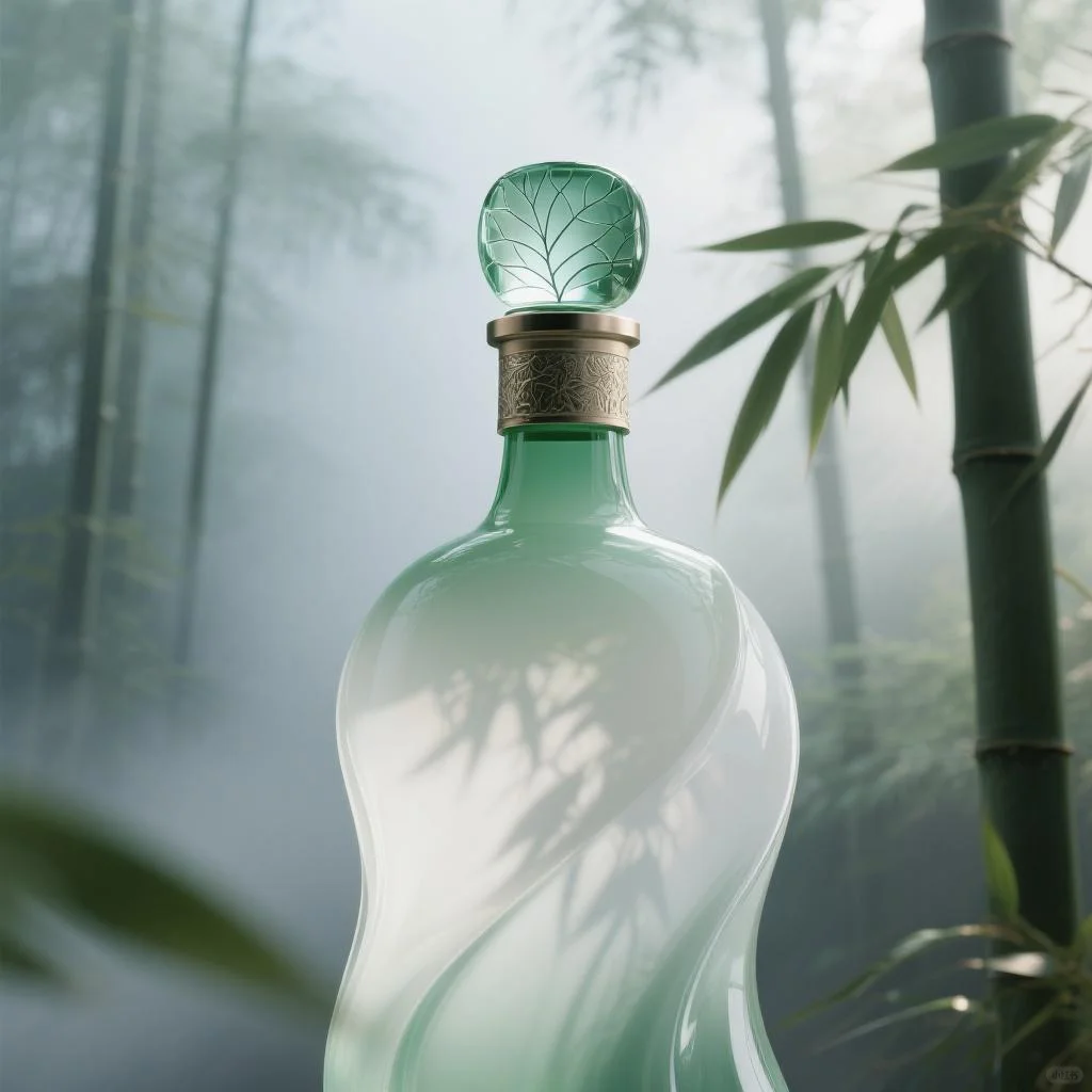 晨雾竹林中的艺术品| 超写实兰花白酒瓶设计