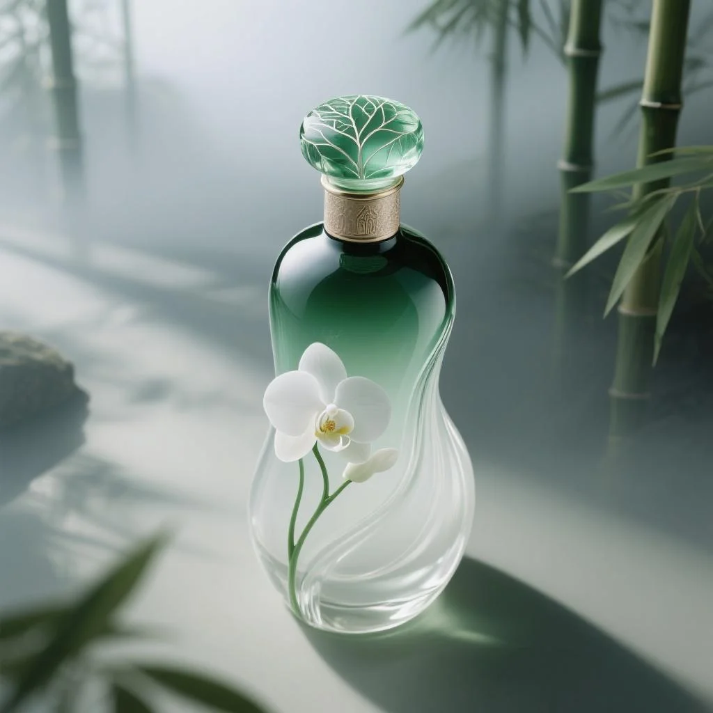 晨雾竹林中的艺术品| 超写实兰花白酒瓶设计
