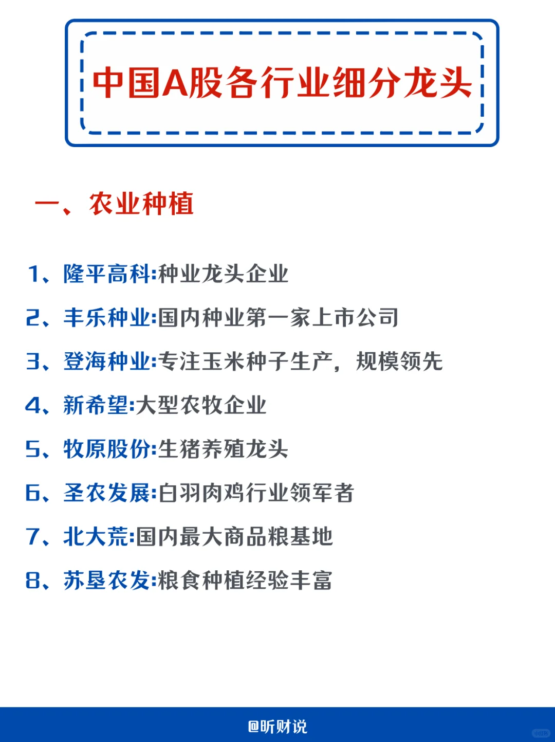 A 股各行业细分龙头大揭秘?投资小白必看！
