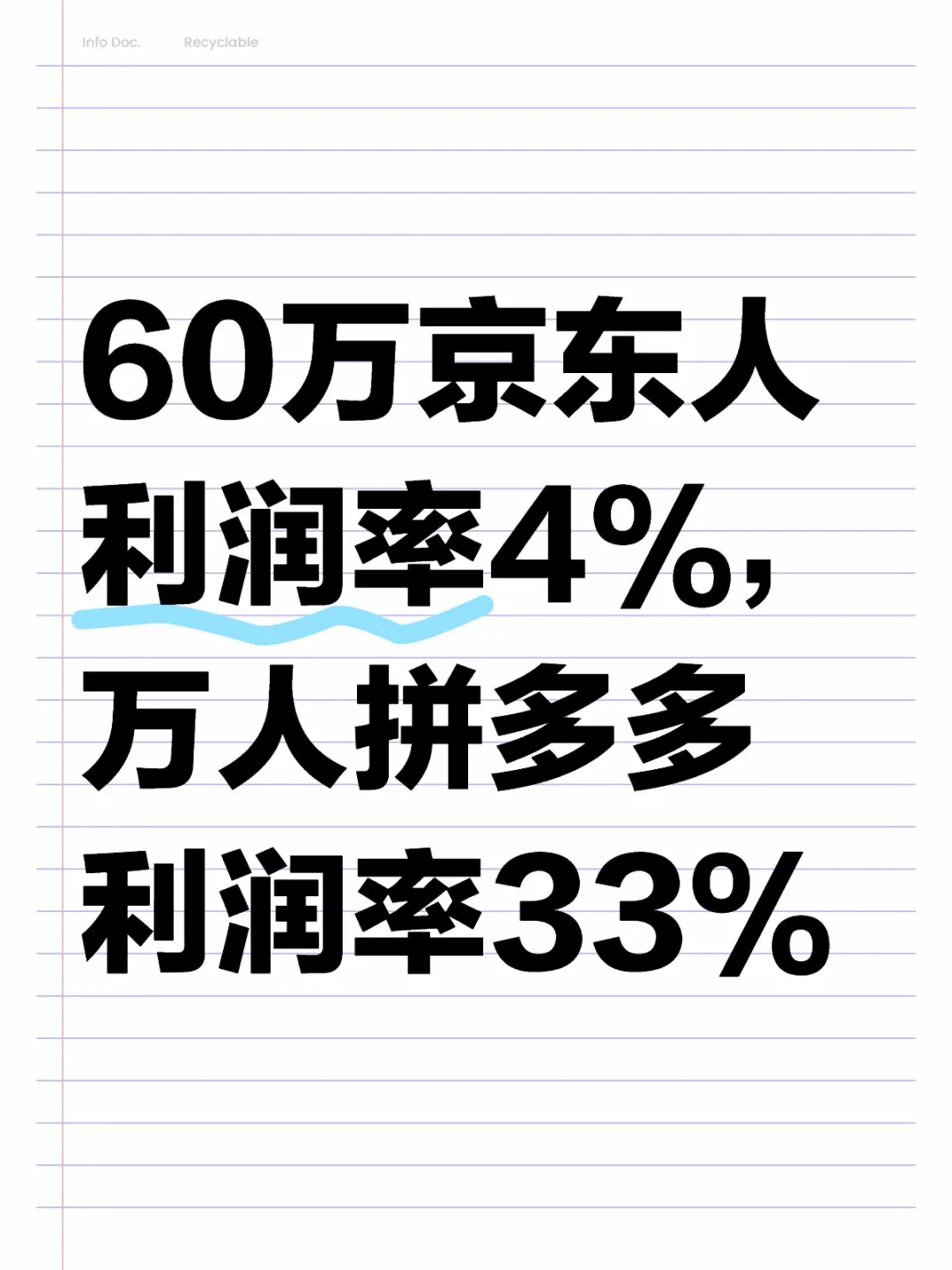 60万京东人利润率4%，万人拼多多利润率33%