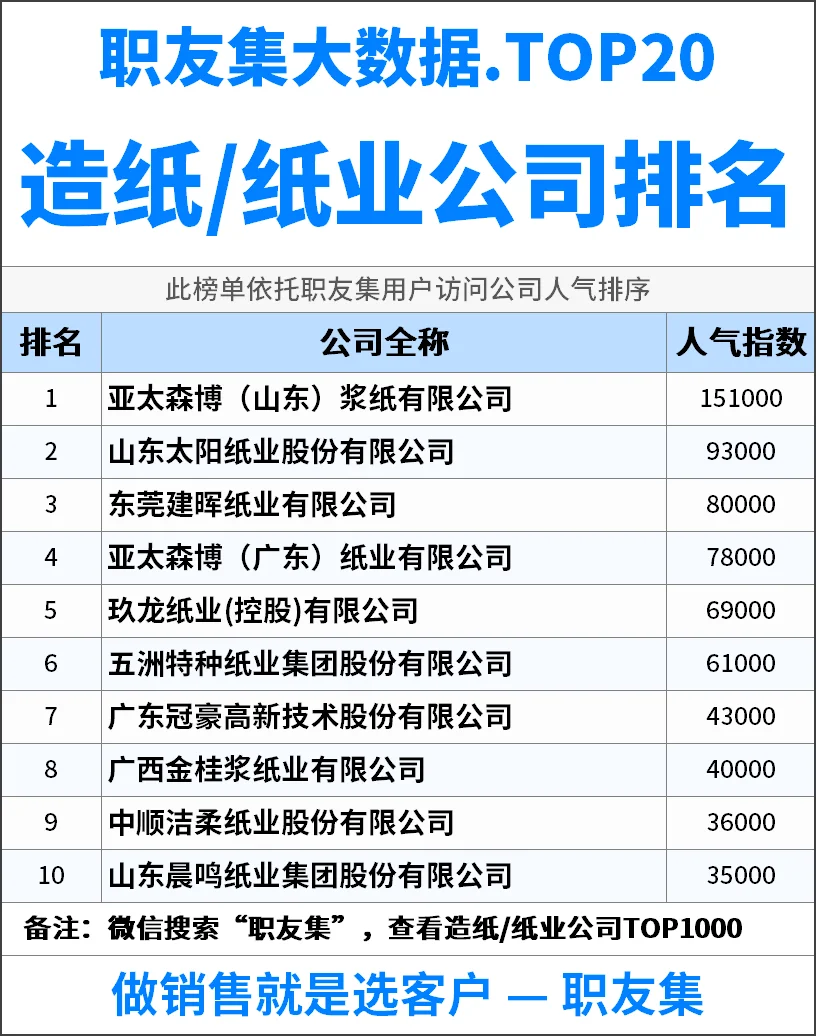 2025年中国‌‌造纸/纸业公司排行榜