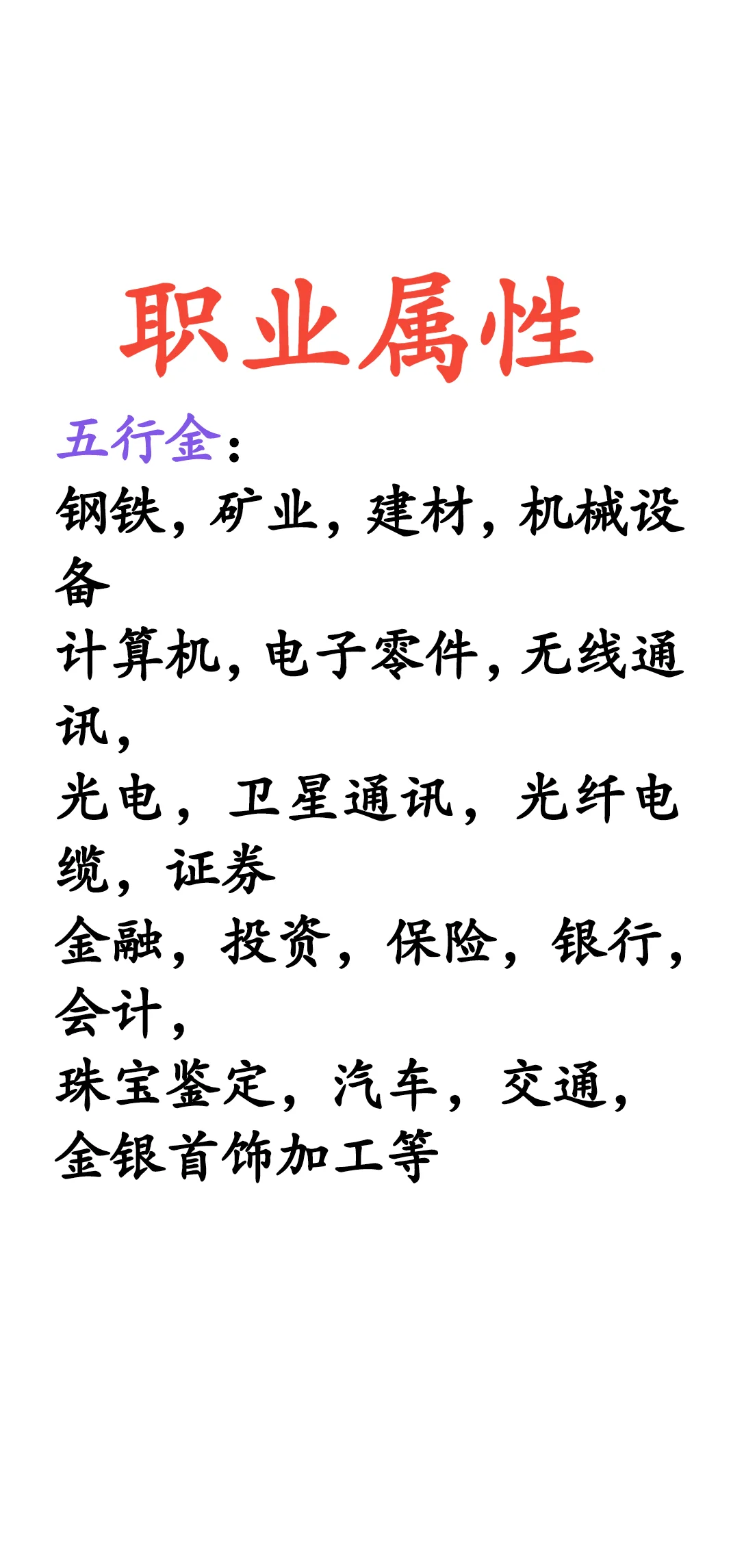 五行行业。
