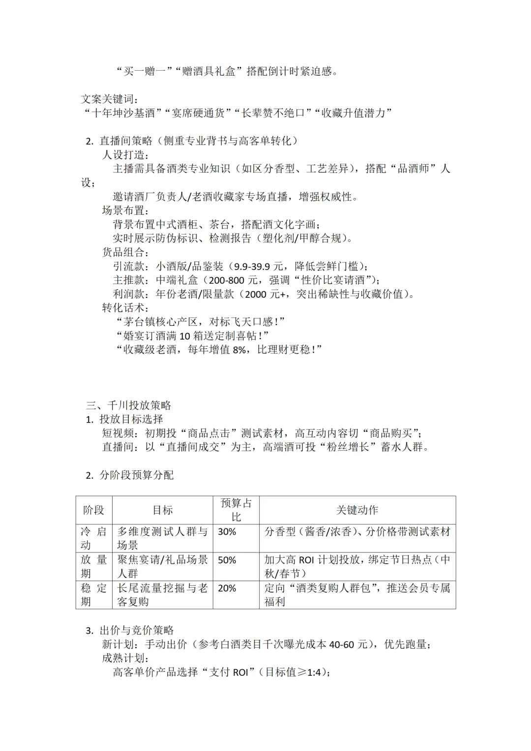 白酒的千川投放方案