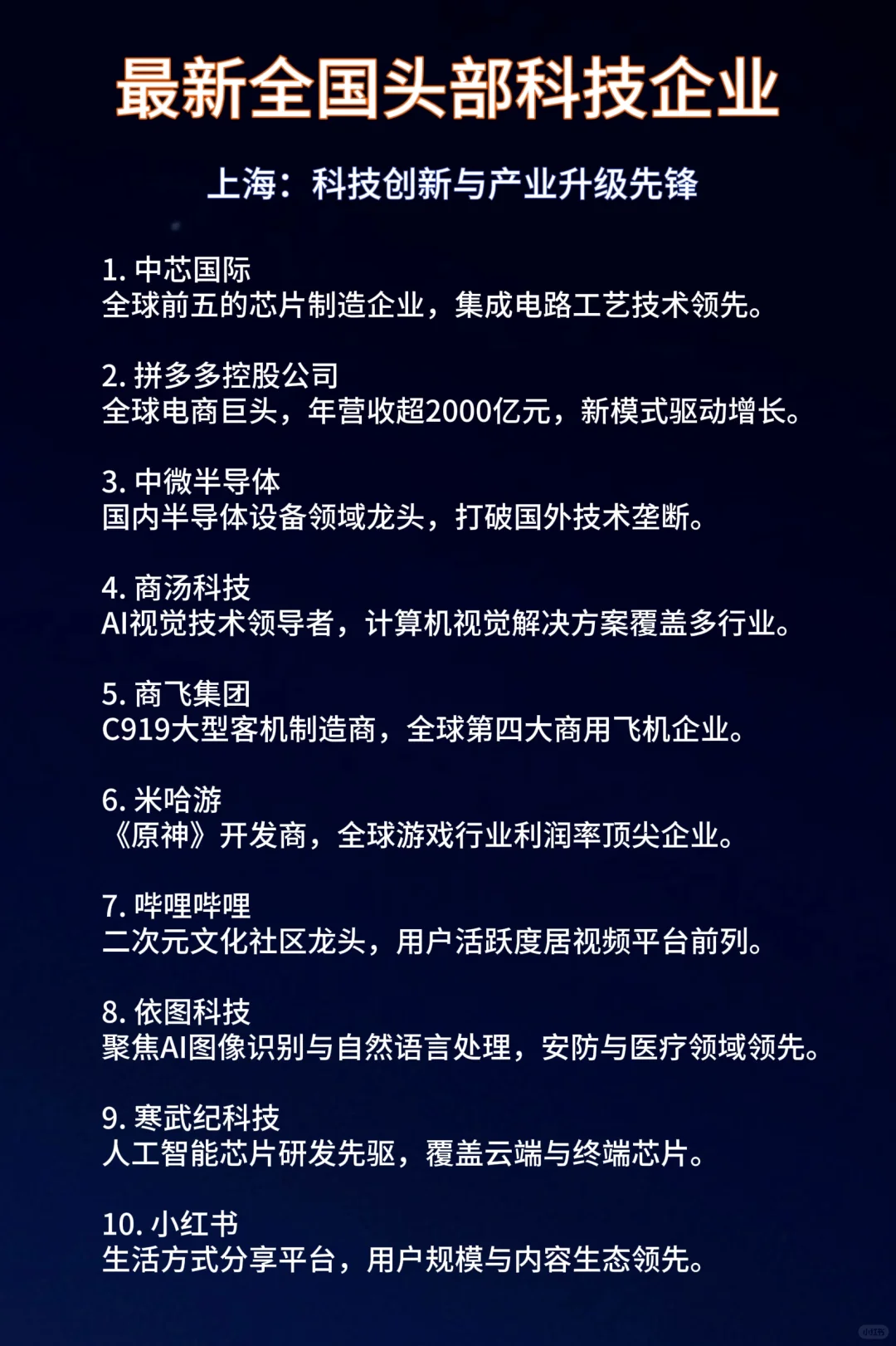 最新全国头部科技企业
