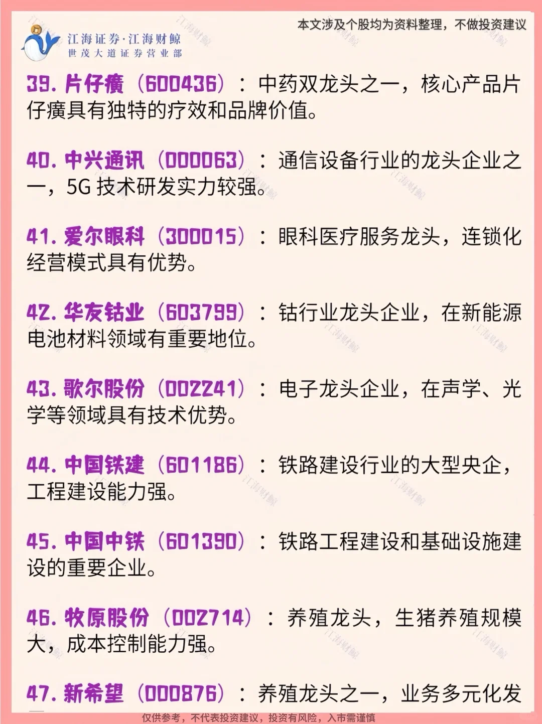 ?A股蓝筹龙头股名单