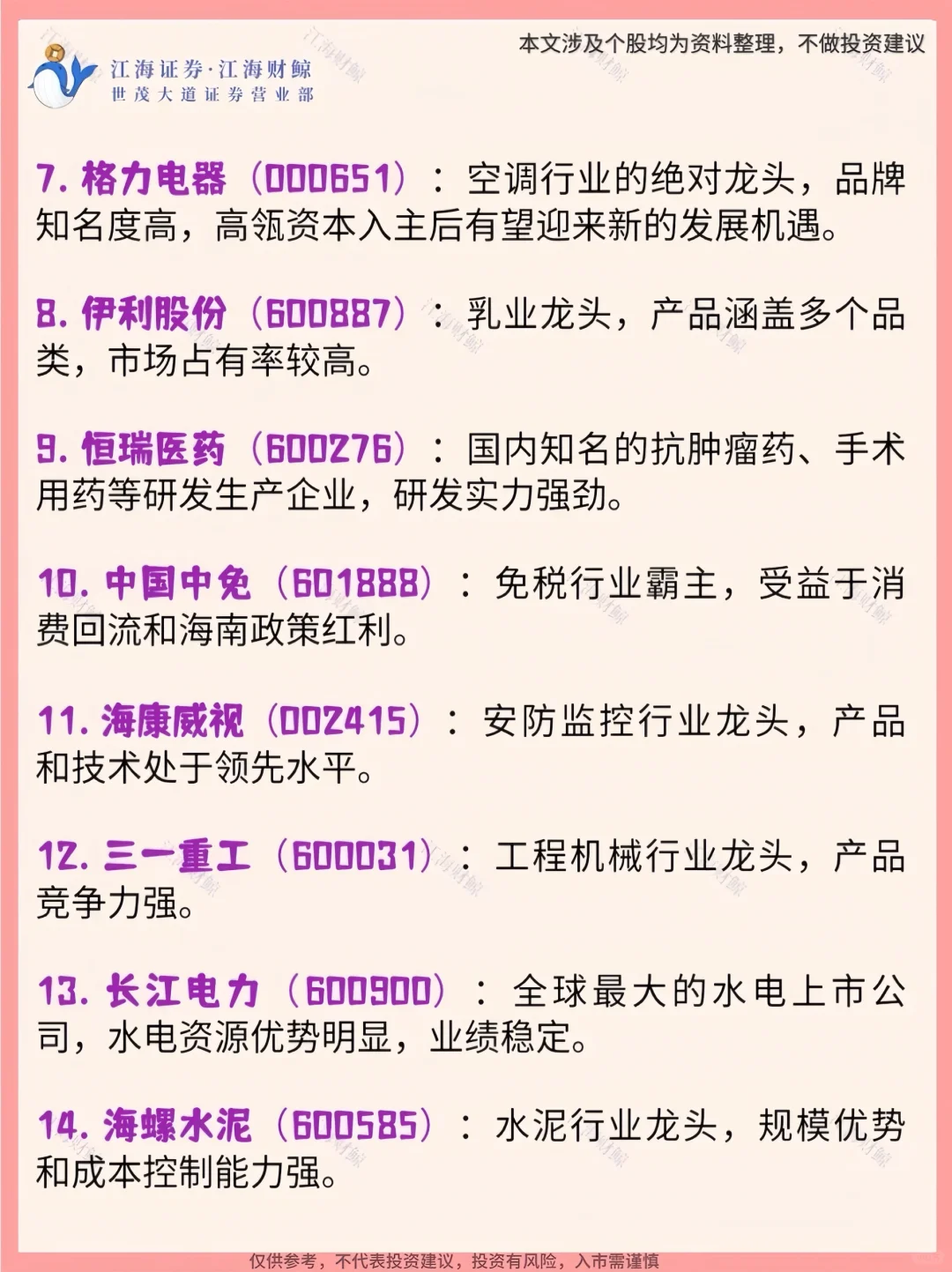 ?A股蓝筹龙头股名单