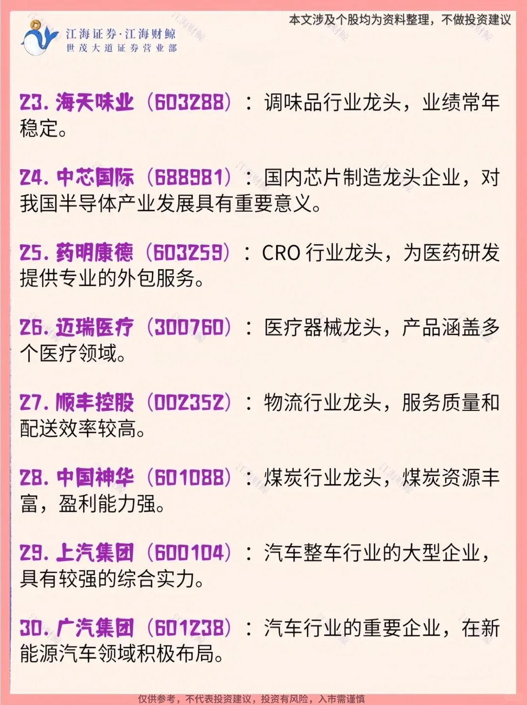 ?A股蓝筹龙头股名单