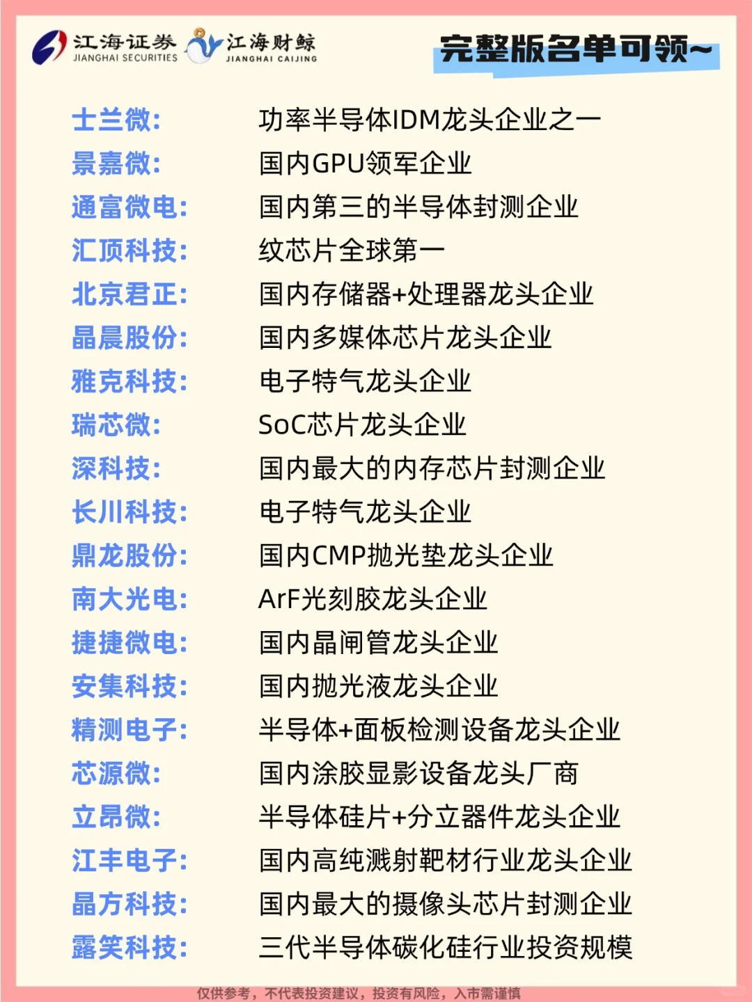 ?国产替代半导体核心龙头名单